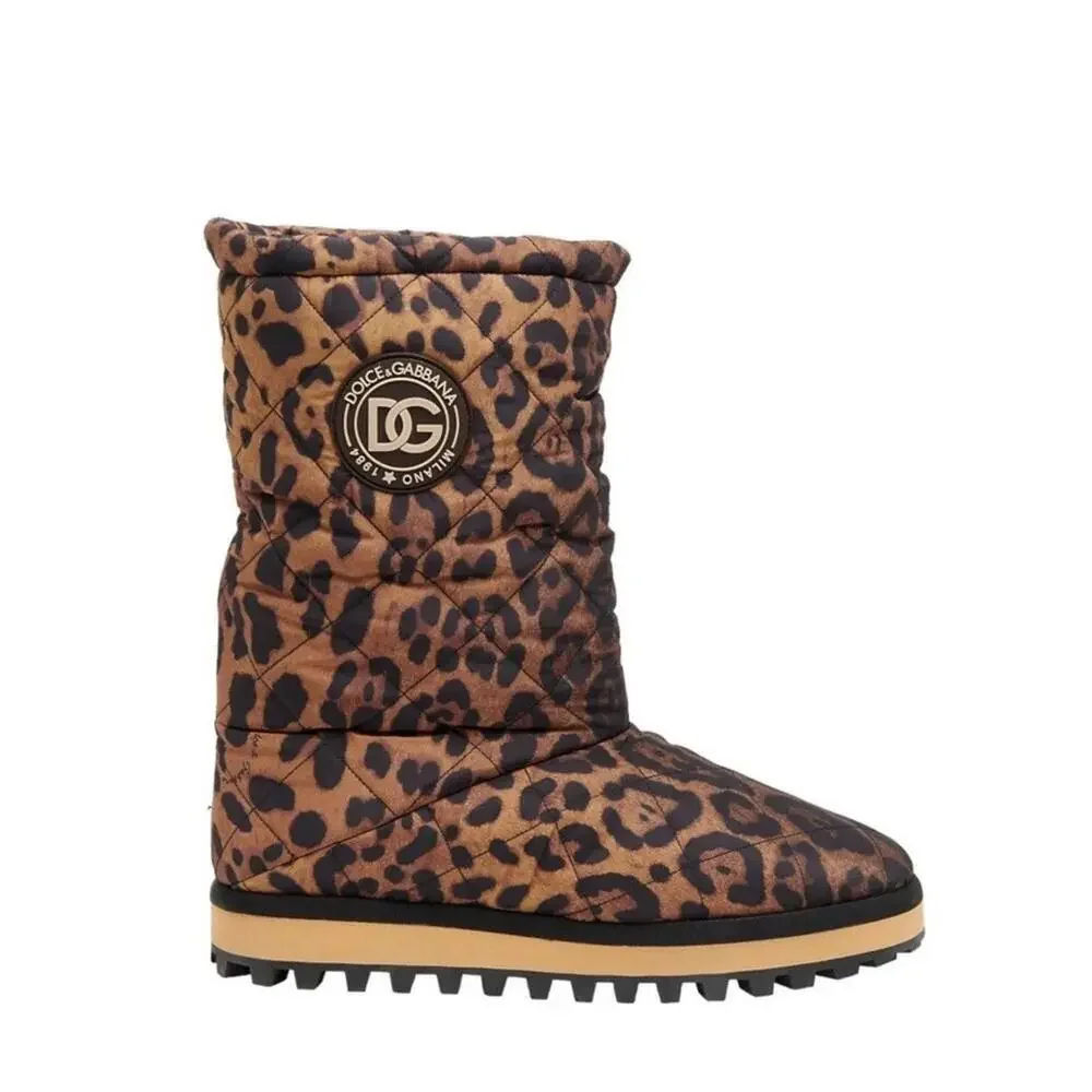$995 DOLCE & GABBANA City Quilted Leopard-Print Boots Size 44
